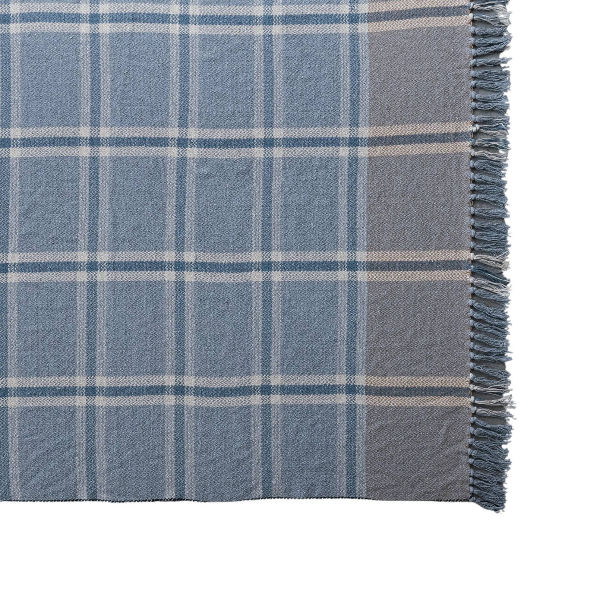 Hello Honey® Blue Plaid Cotton Blend Throw with Fringe